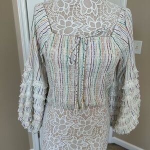 Misa Los Angeles Ivory Peasant Top with Multicolor Stripes
